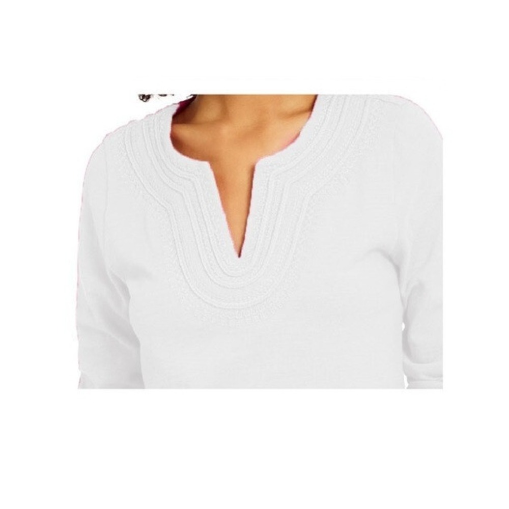 NWT Charter Club Women's Cotton Embroidered Top Bright White Size Small